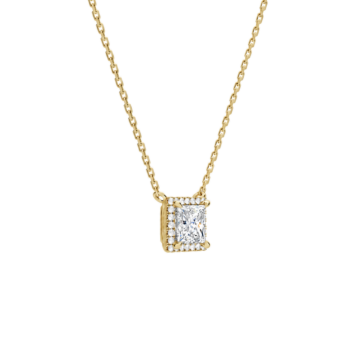 Jessa Princess Halo Lab-Grown Diamond Necklace in 18K Yellow Gold, alternate product view