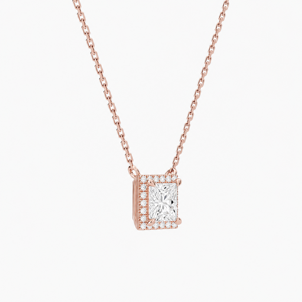 Jessa Princess Halo Diamond Necklace in 14K Rose Gold second product view