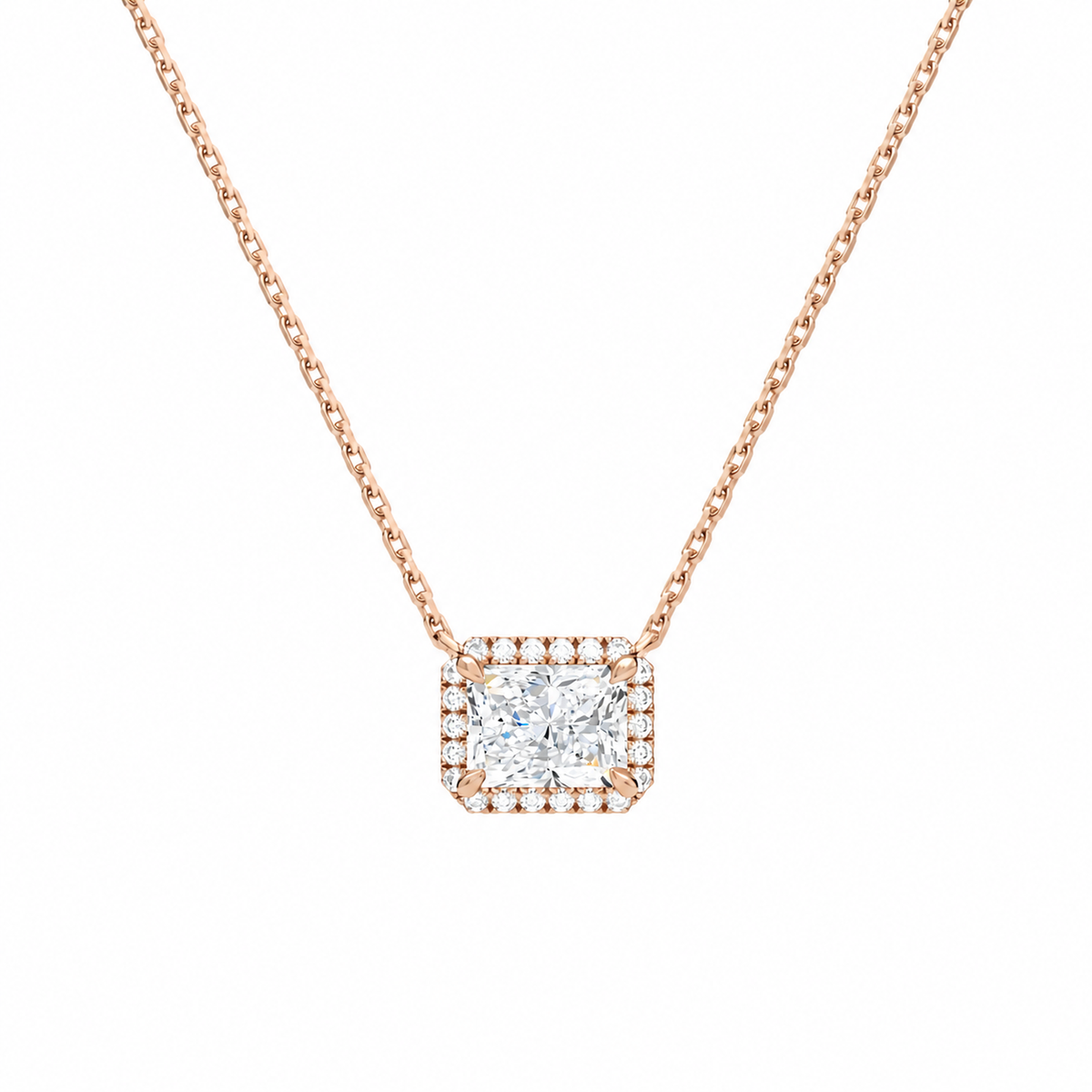 Jessa Radiant Halo Lab-Grown Diamond Necklace in 14K Rose Gold, front view
