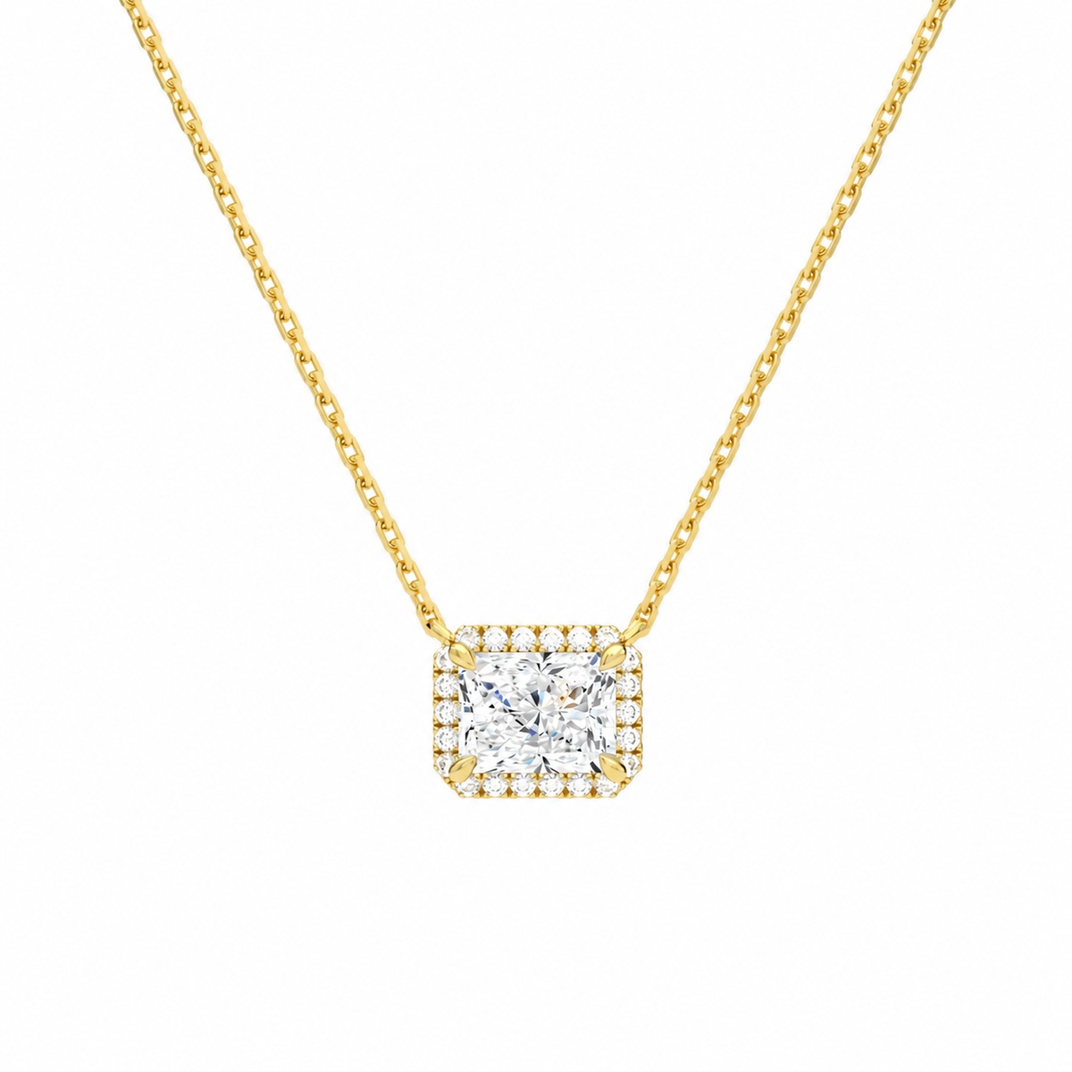 Jessa Radiant Halo Lab-Grown Diamond Necklace in 18K Yellow Gold, front view