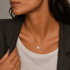 Jessa Radiant Halo Lab-Grown Diamond Necklace in 14K Rose Gold, worn on neck