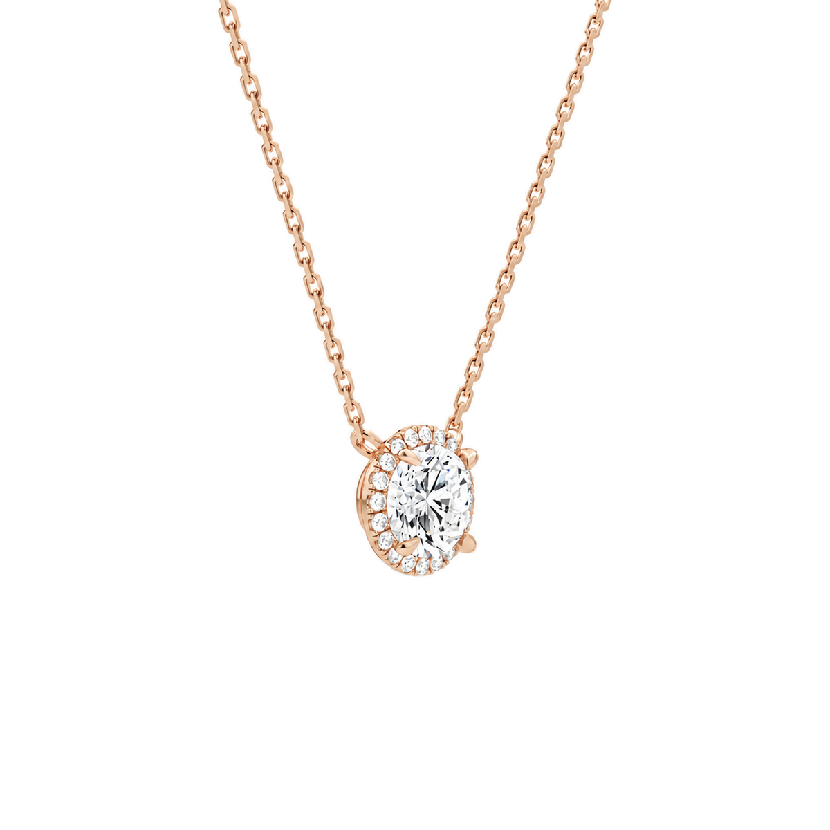 Jessa Round Halo Lab-Grown Diamond Necklace in 14K Rose Gold, alternate product view