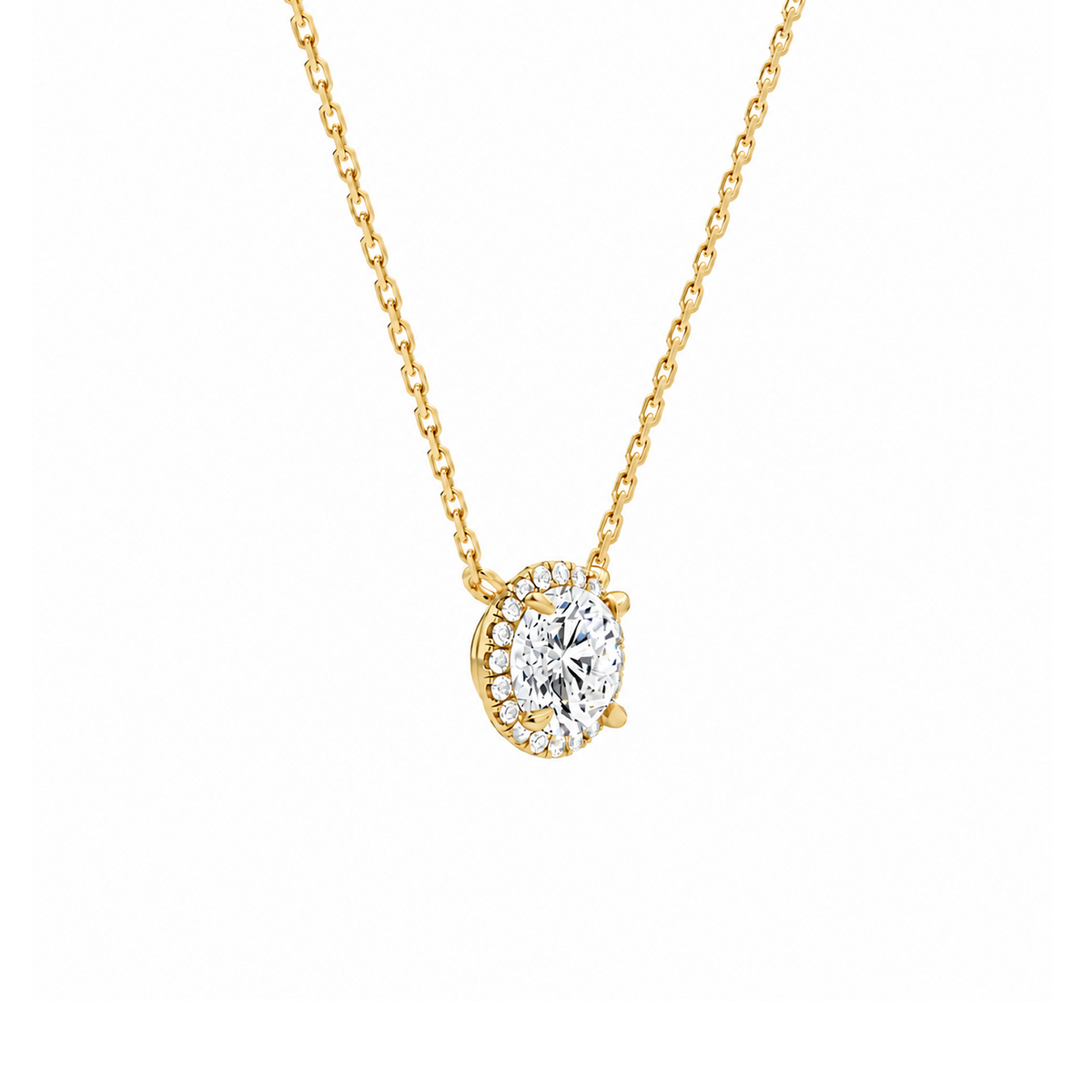 Jessa Round Halo Lab-Grown Diamond Necklace in 14K Yellow Gold, alternate product view