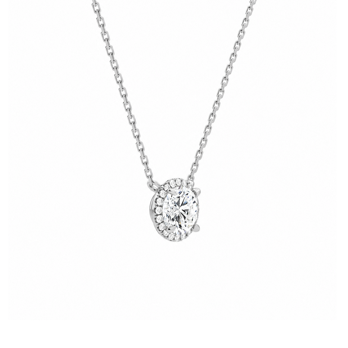 Jessa Round Halo Lab-Grown Diamond Necklace in Platinum, alternate product view