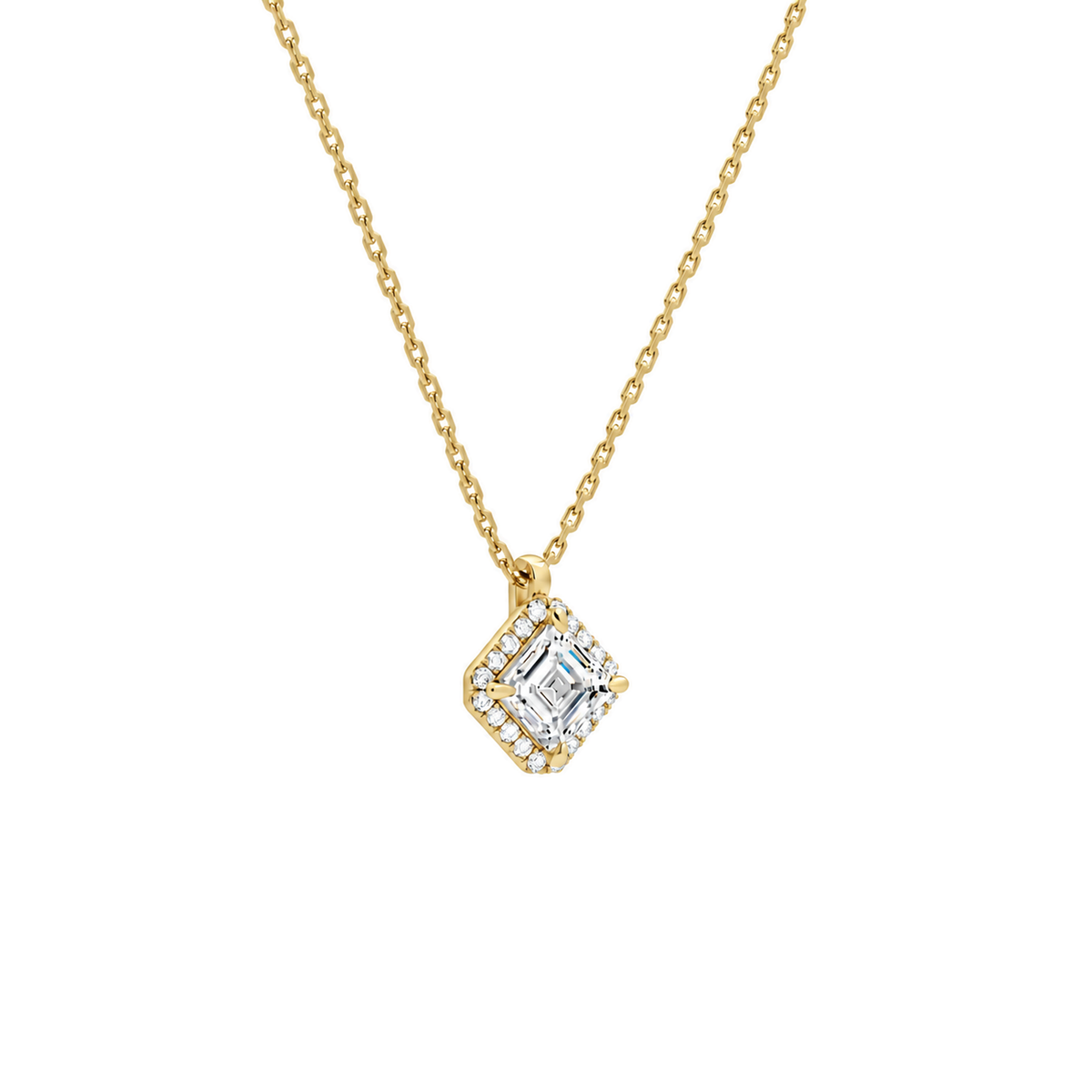 Malia Asscher Halo Lab-Grown Diamond Pendant Necklace in 18K Yellow Gold, alternate product view