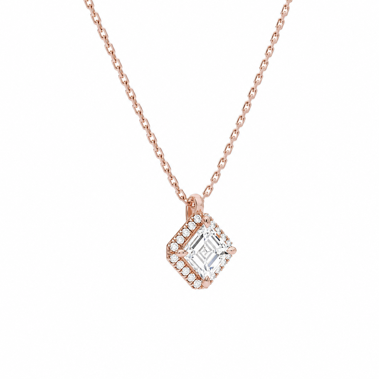 Malia Asscher Halo Diamond Pendant Necklace in 14K Rose Gold second product view