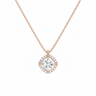 Malia Cushion Halo Lab-Grown Diamond Pendant Necklace in 14K Rose Gold, front view