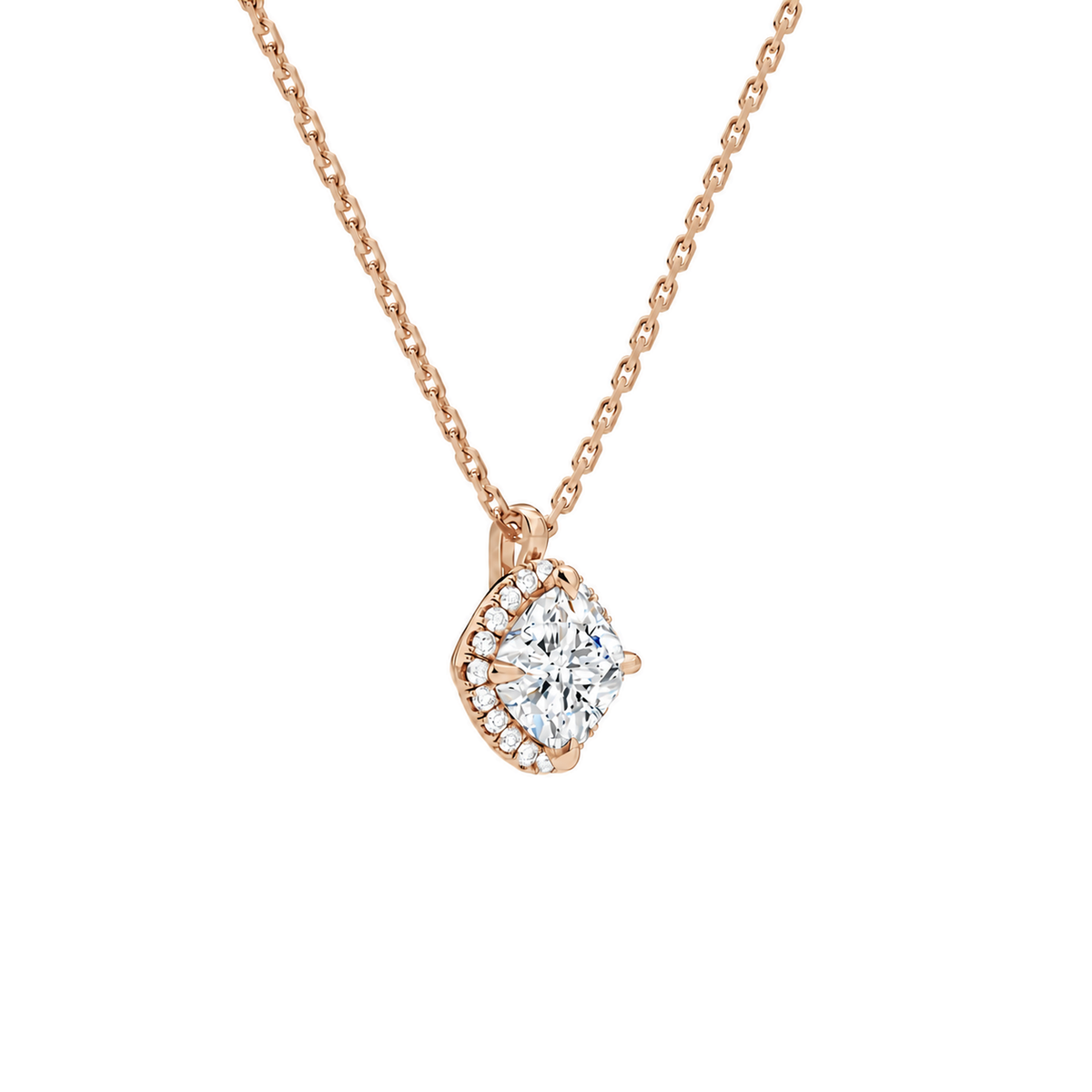 Malia Cushion Halo Lab-Grown Diamond Pendant Necklace in 14K Rose Gold, alternate product view