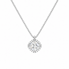 Malia Cushion Halo Lab-Grown Diamond Pendant Necklace in 18K White Gold, front view