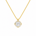 Malia Cushion Halo Lab-Grown Diamond Pendant Necklace in 18K Yellow Gold, front view