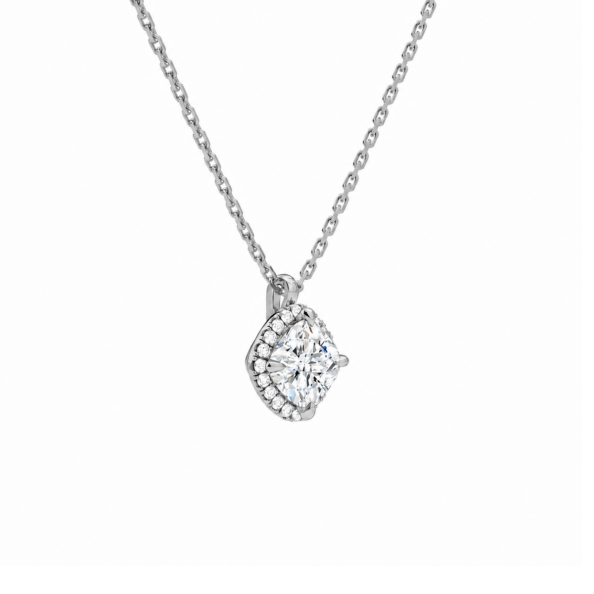 Malia Cushion Halo Lab-Grown Diamond Pendant Necklace in Platinum, alternate product view