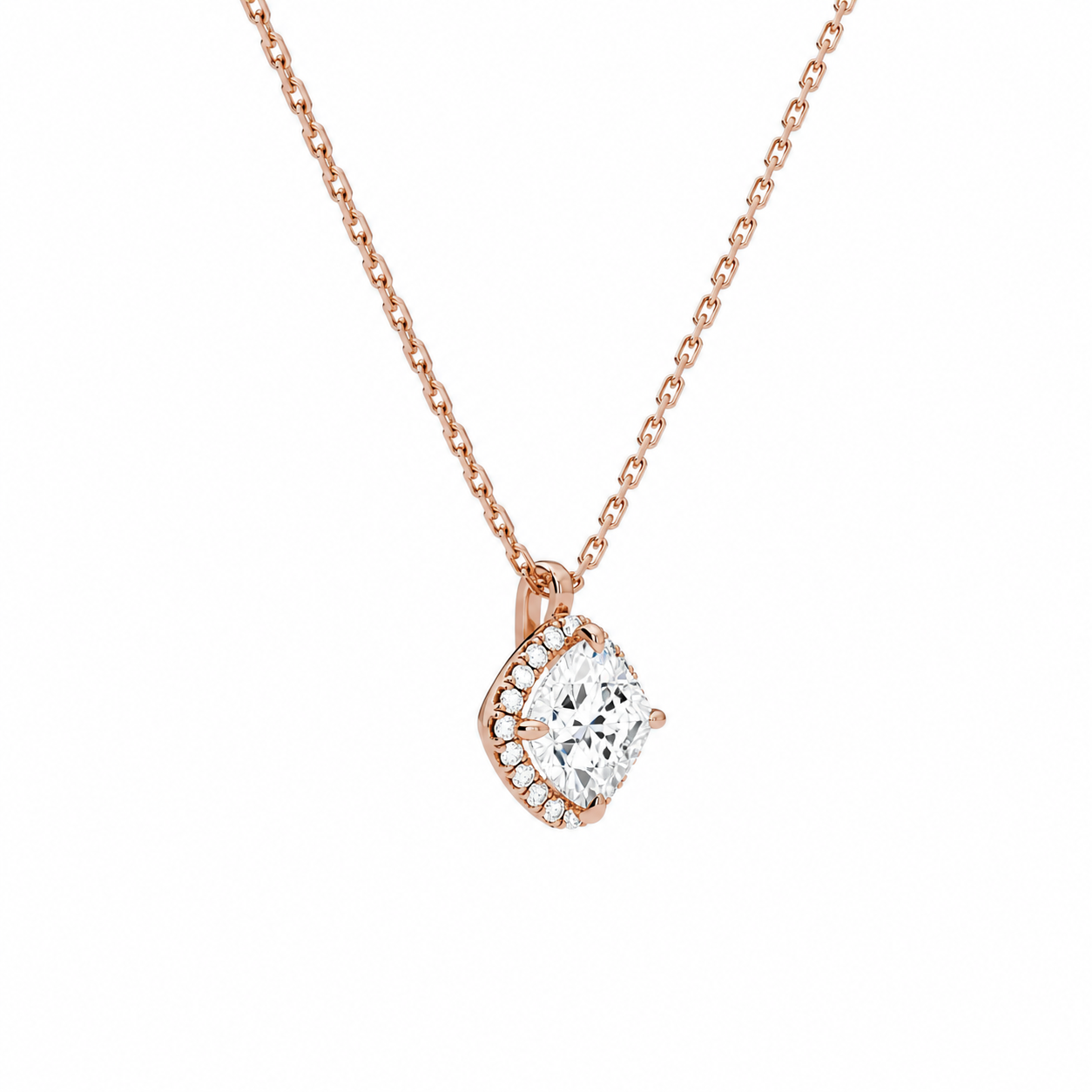 Malia Cushion Halo Diamond Pendant Necklace in 14K Rose Gold second product view