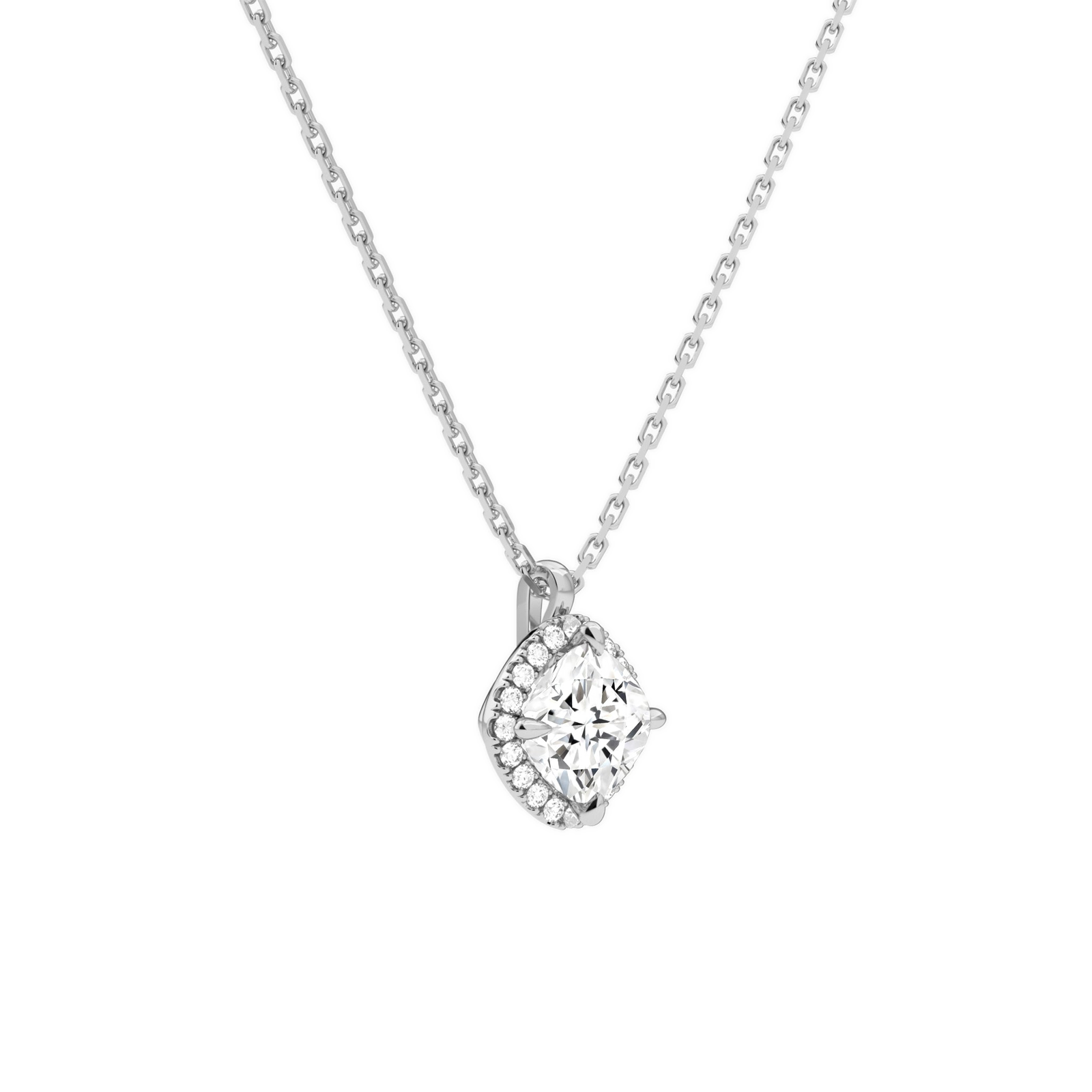 Malia Cushion Halo Diamond Pendant Necklace in Platinum second product view