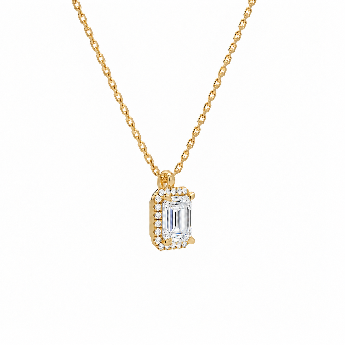 Malia Emerald Halo Lab-Grown Diamond Pendant Necklace in 14K Yellow Gold, alternate product view