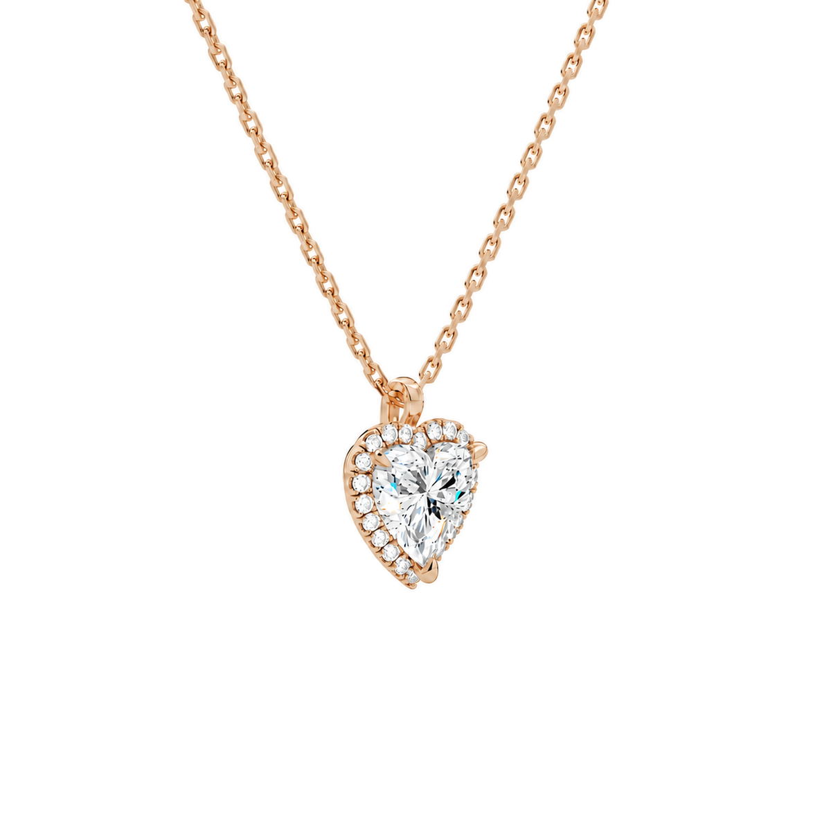 Malia Heart Halo Lab-Grown Diamond Pendant Necklace in 14K Rose Gold, alternate product view