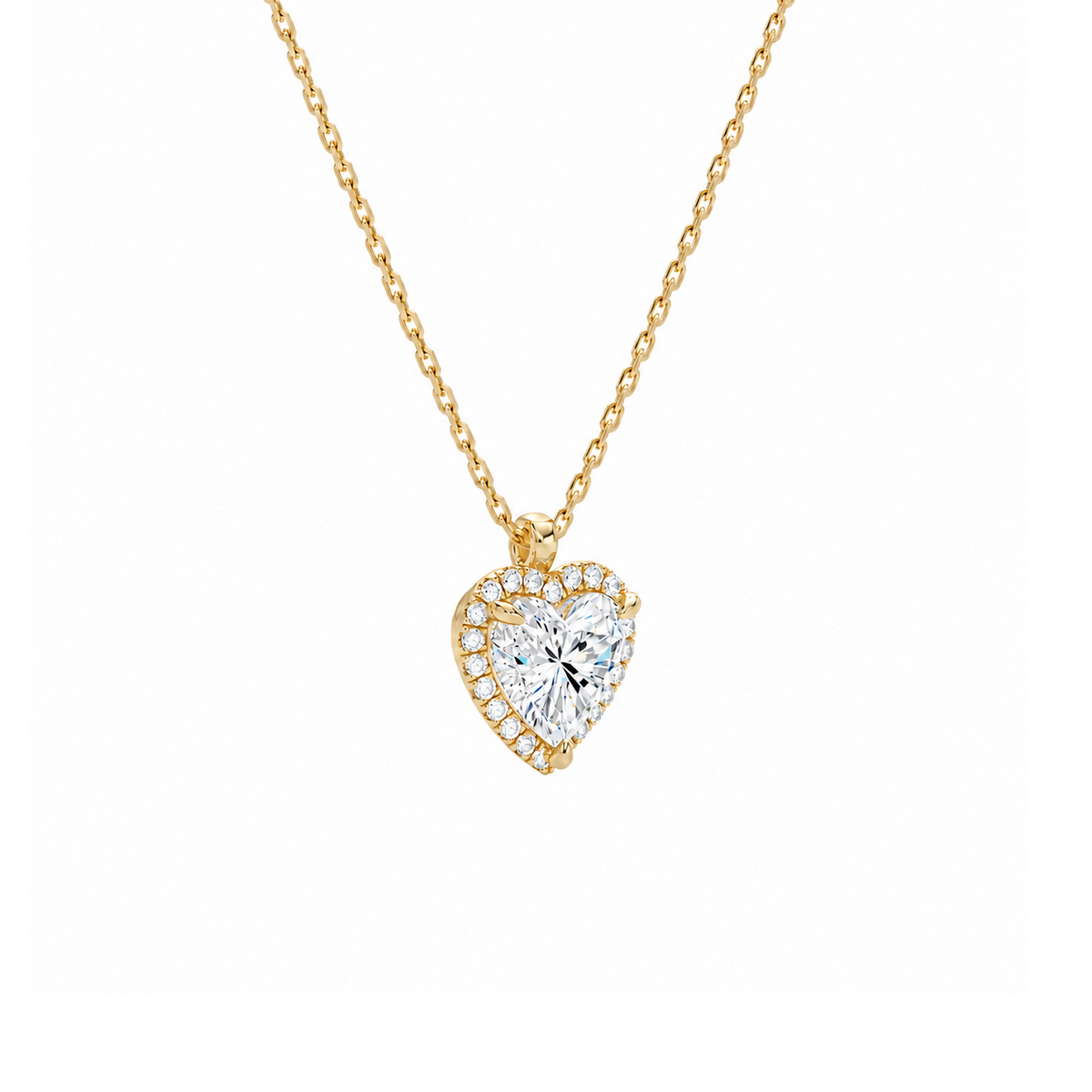 Malia Heart Halo Lab-Grown Diamond Pendant Necklace in 14K Yellow Gold, alternate product view