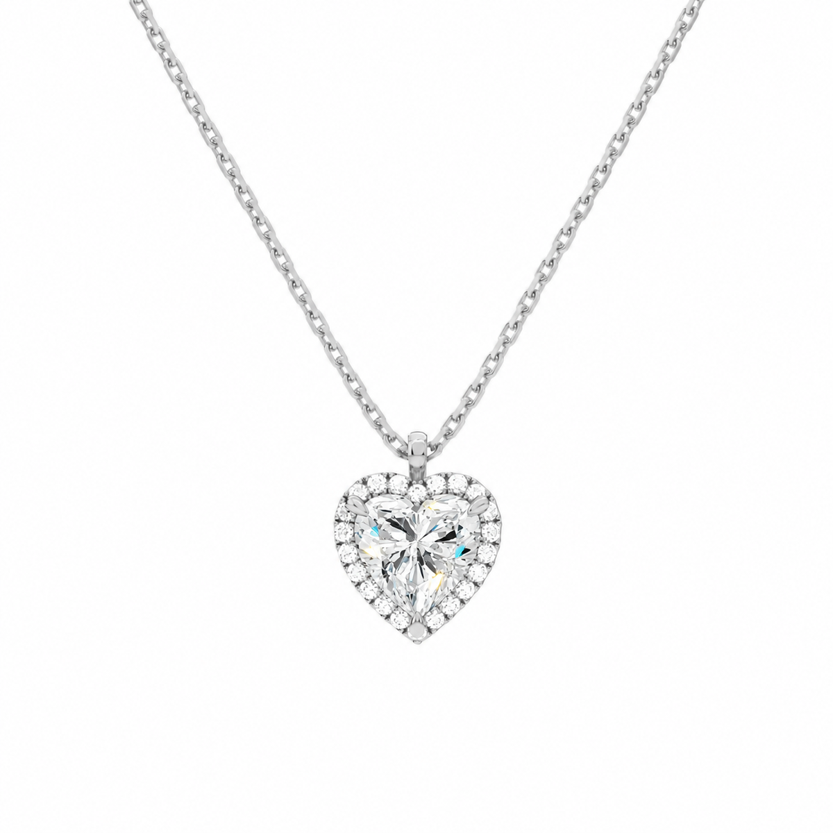 Malia Heart Halo Lab-Grown Diamond Pendant Necklace in Platinum, front view
