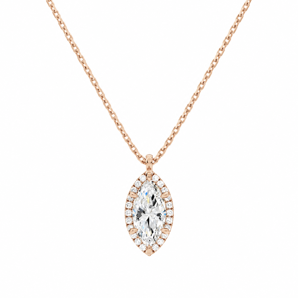 Malia Marquise Halo Lab-Grown Diamond Pendant Necklace in 14K Rose Gold, front view