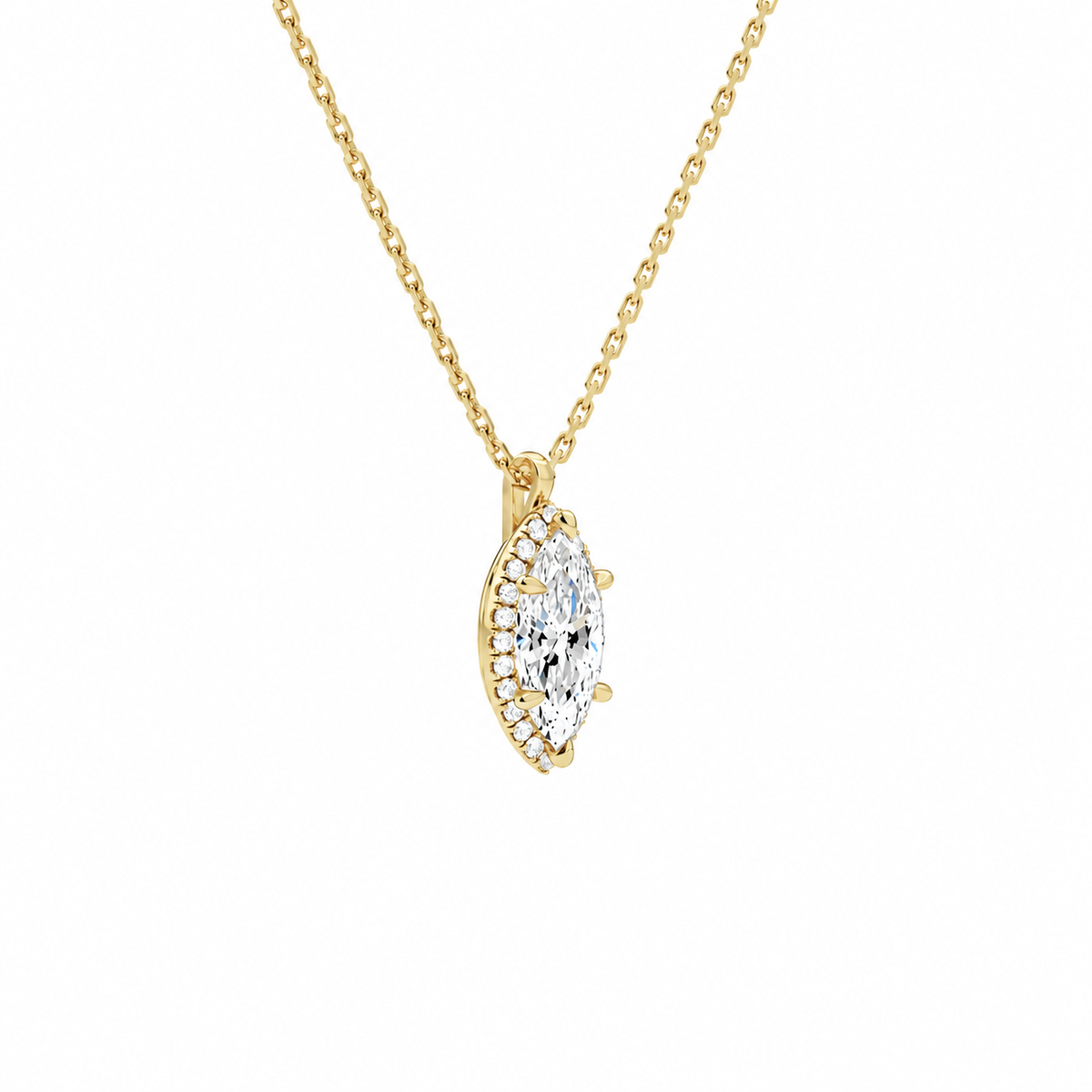 Malia Marquise Halo Lab-Grown Diamond Pendant Necklace in 14K Yellow Gold, alternate product view