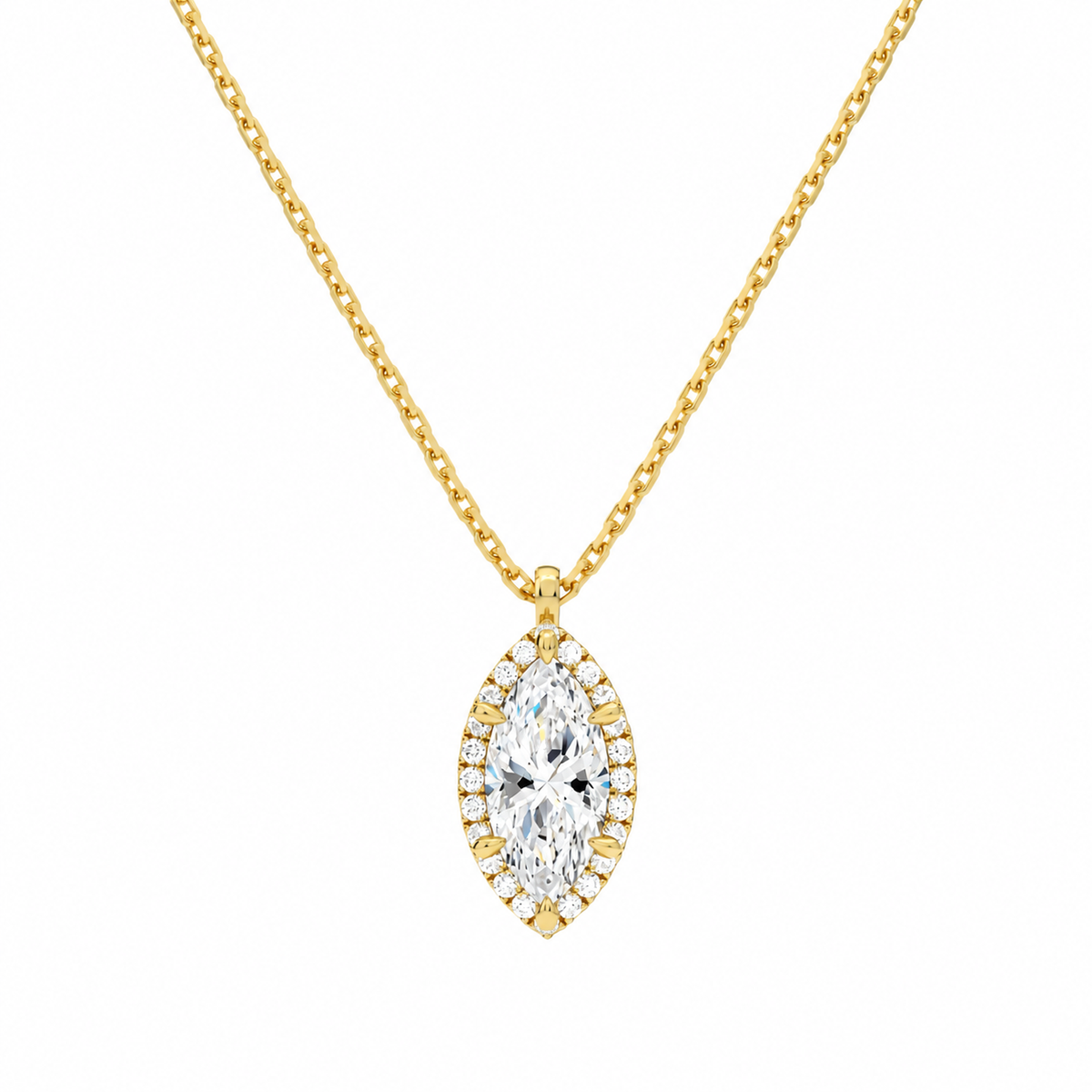 Malia Marquise Halo Lab-Grown Diamond Pendant Necklace in 18K Yellow Gold, front view
