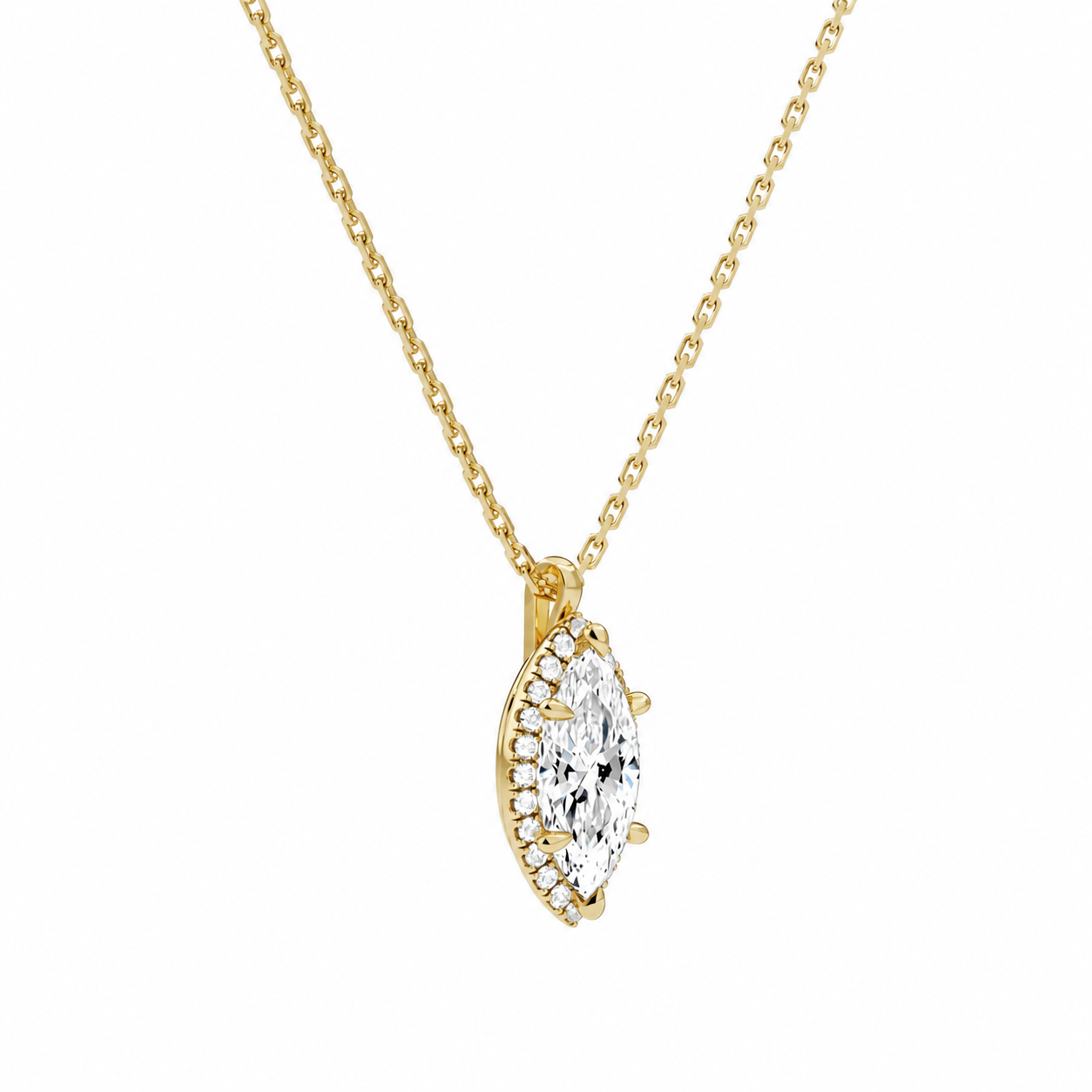 Malia Marquise Halo Diamond Pendant Necklace in 14K Yellow Gold second product view