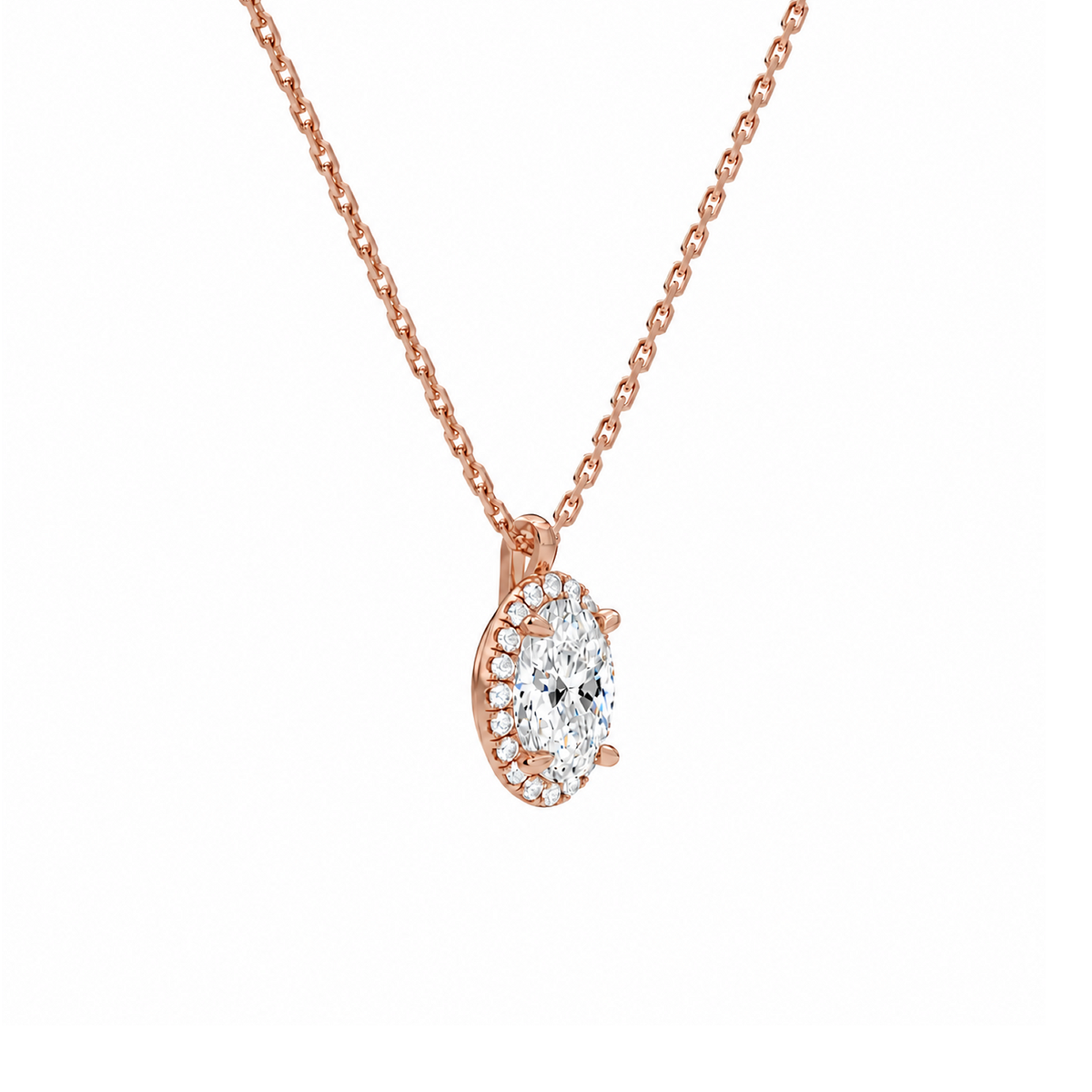Malia Oval Halo Lab-Grown Diamond Pendant Necklace in 14K Rose Gold, alternate product view