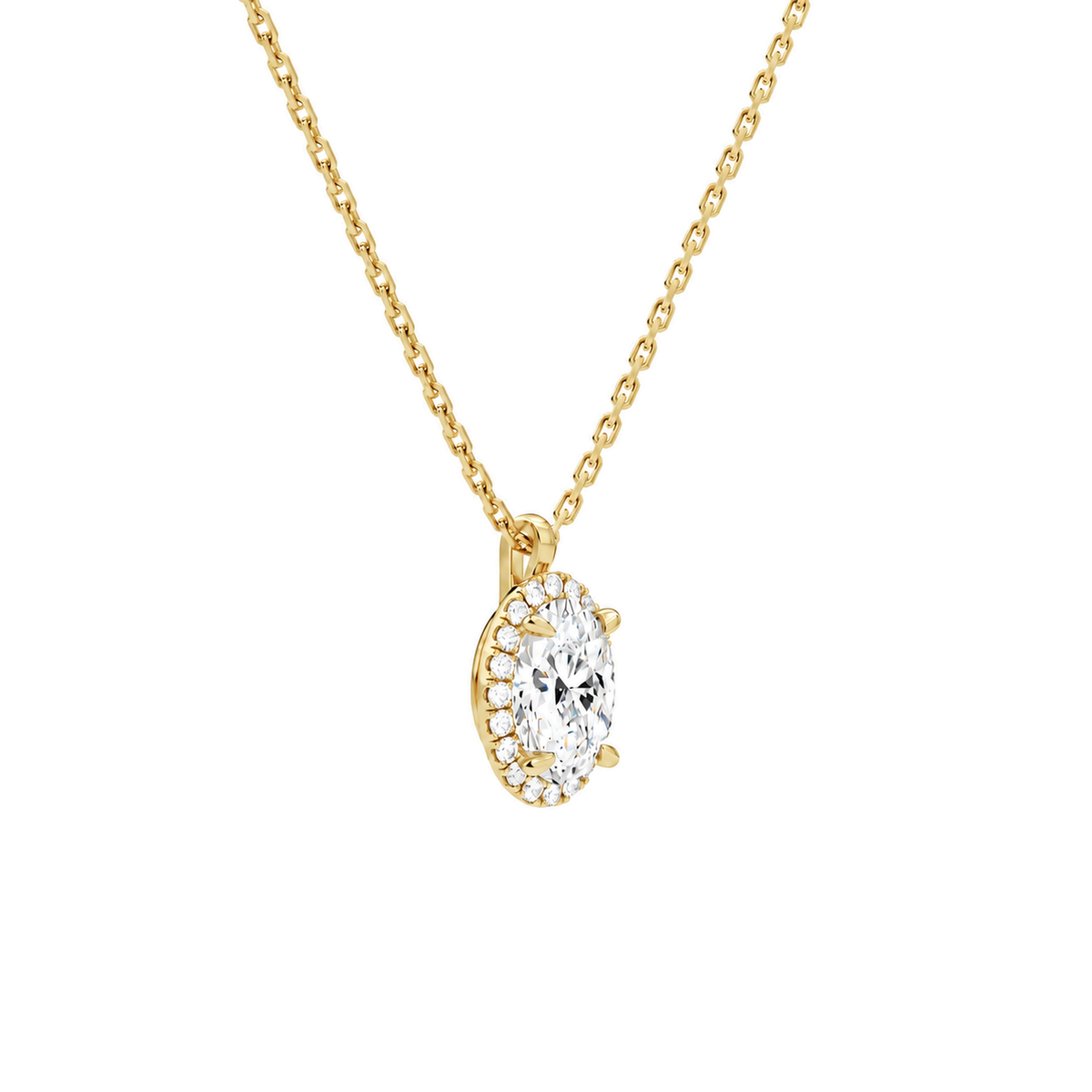 Malia Oval Halo Lab-Grown Diamond Pendant Necklace in 14K Yellow Gold, alternate product view