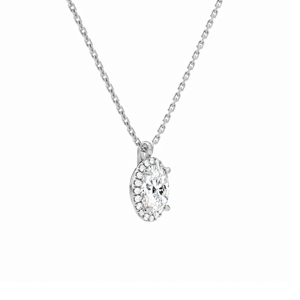 Malia Oval Halo Lab-Grown Diamond Pendant Necklace in Platinum, alternate product view