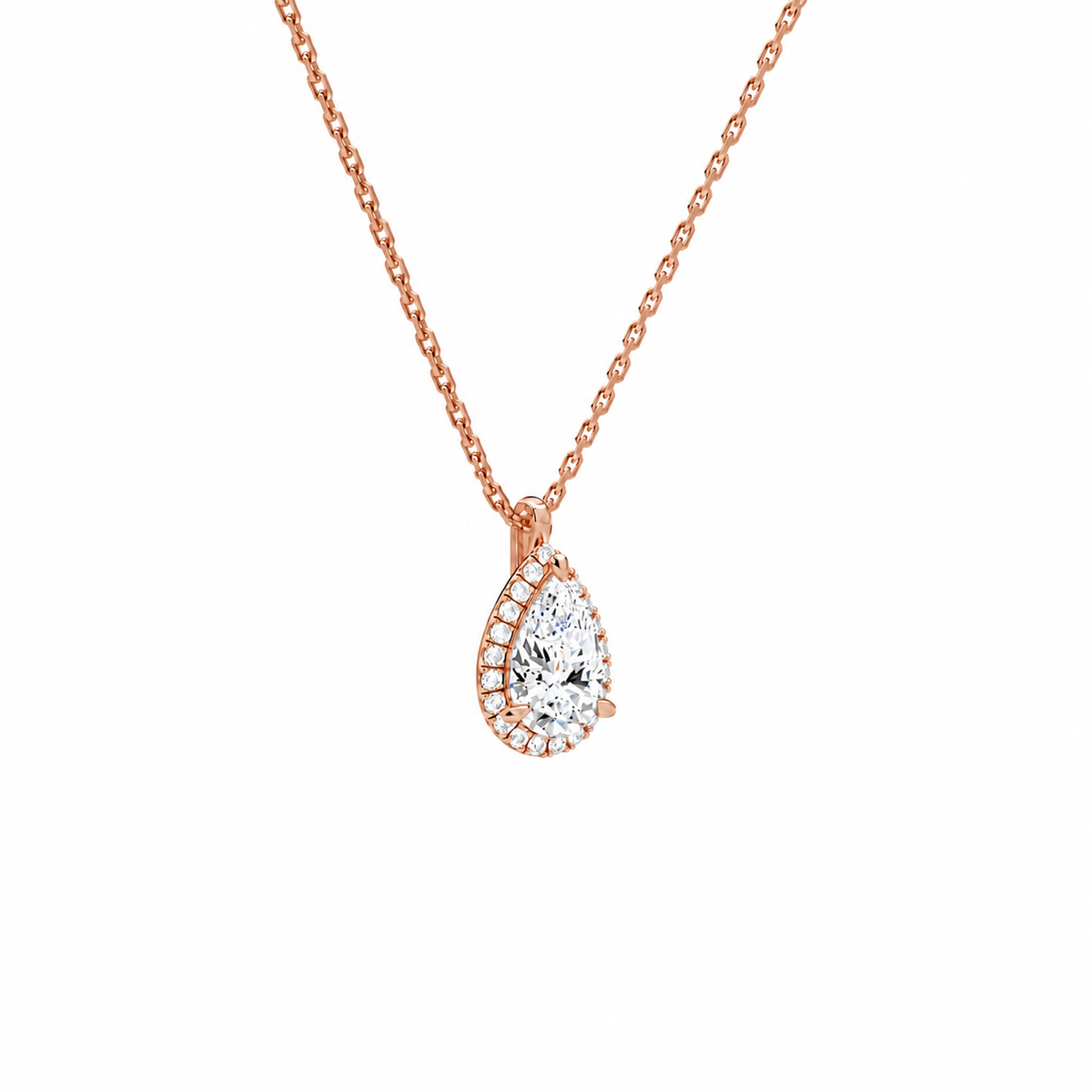 Malia Pear Halo Lab-Grown Diamond Pendant Necklace in 14K Rose Gold, alternate product view