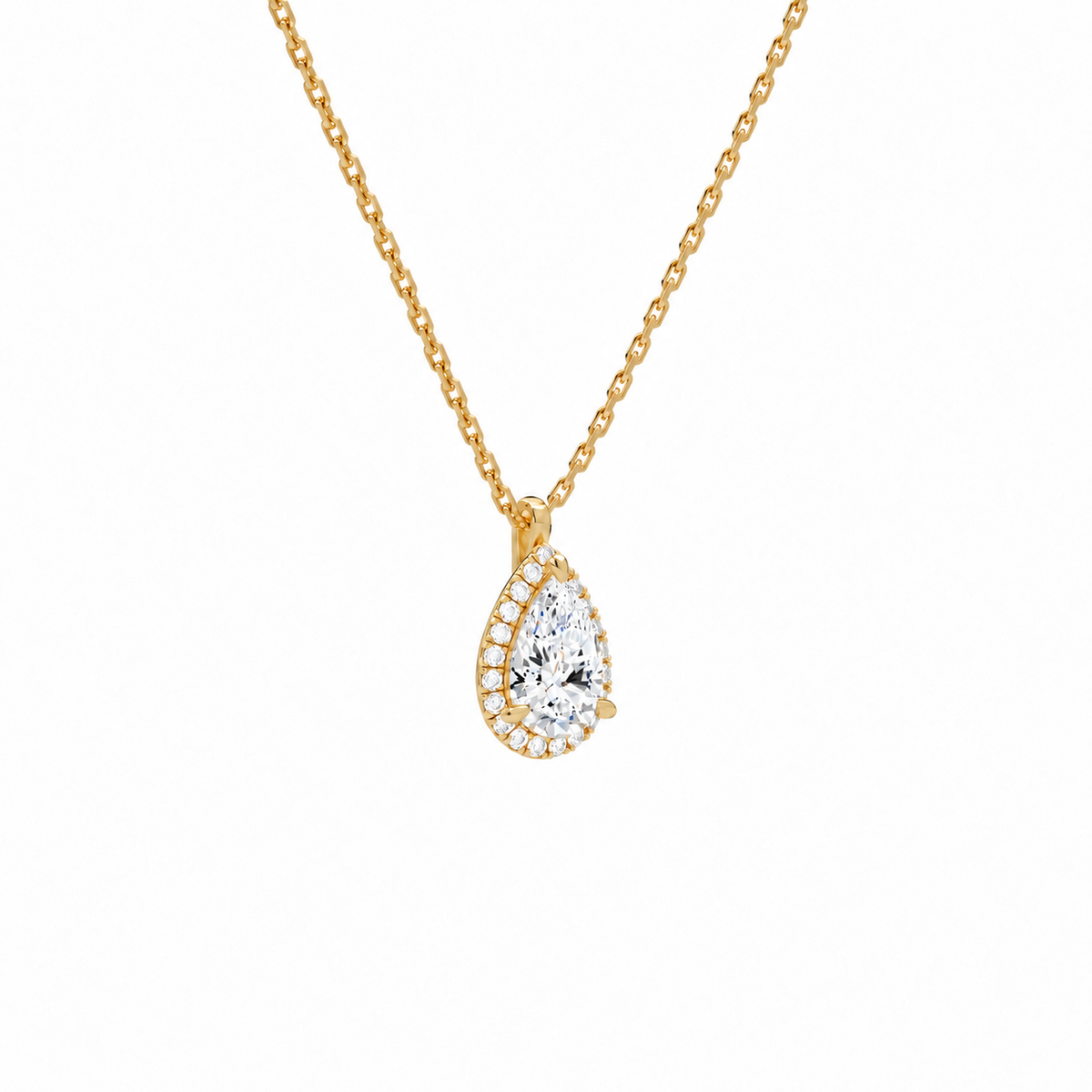 Malia Pear Halo Lab-Grown Diamond Pendant Necklace in 18K Yellow Gold, alternate product view