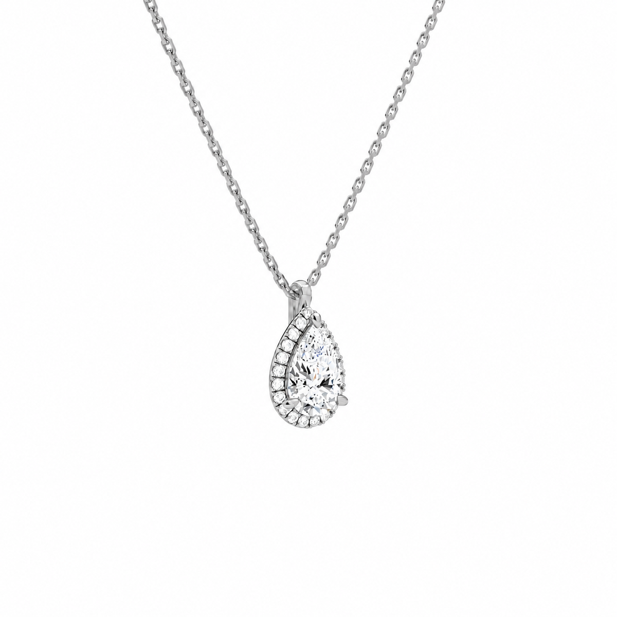 Malia Pear Halo Lab-Grown Diamond Pendant Necklace in Platinum, alternate product view