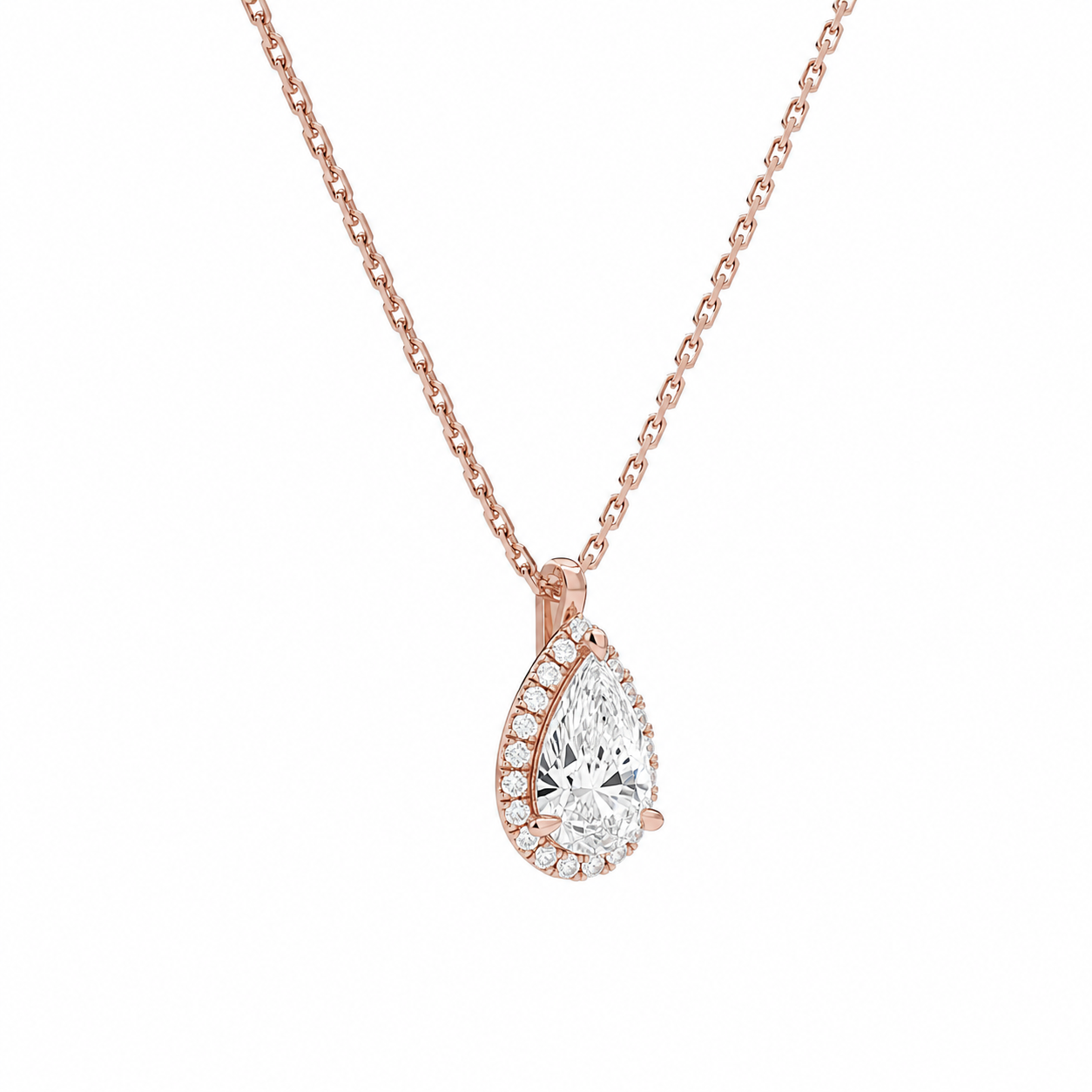 Malia Pear Halo Diamond Pendant Necklace in 14K Rose Gold second product view
