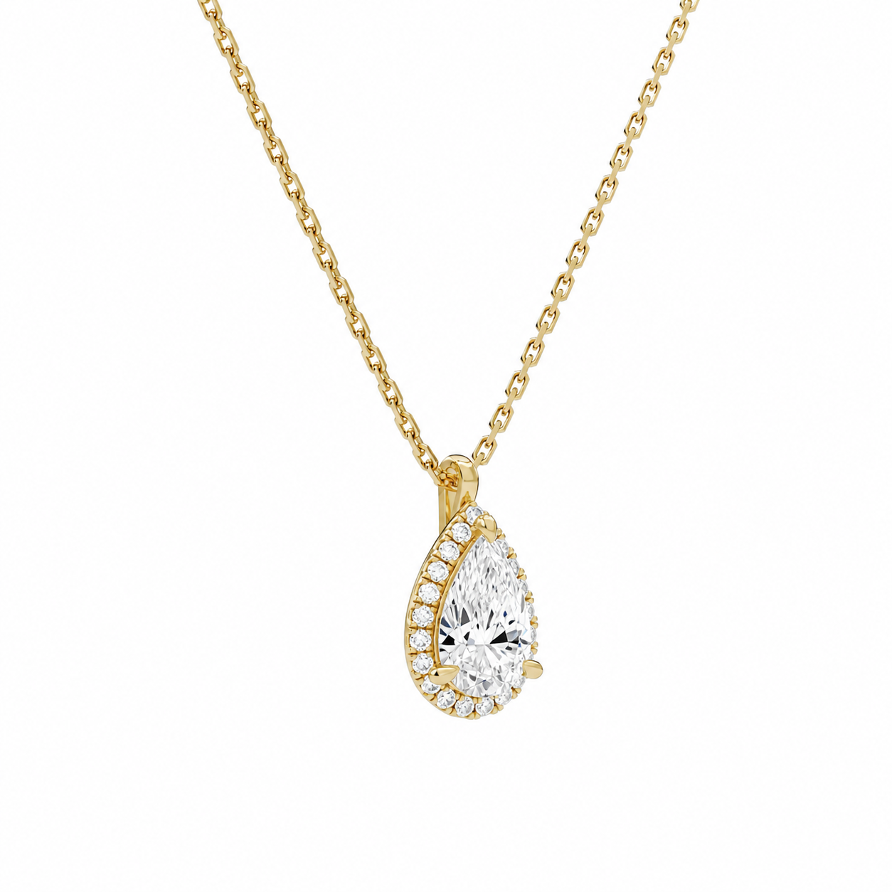 Malia Pear Halo Diamond Pendant Necklace in 14K Yellow Gold second product view