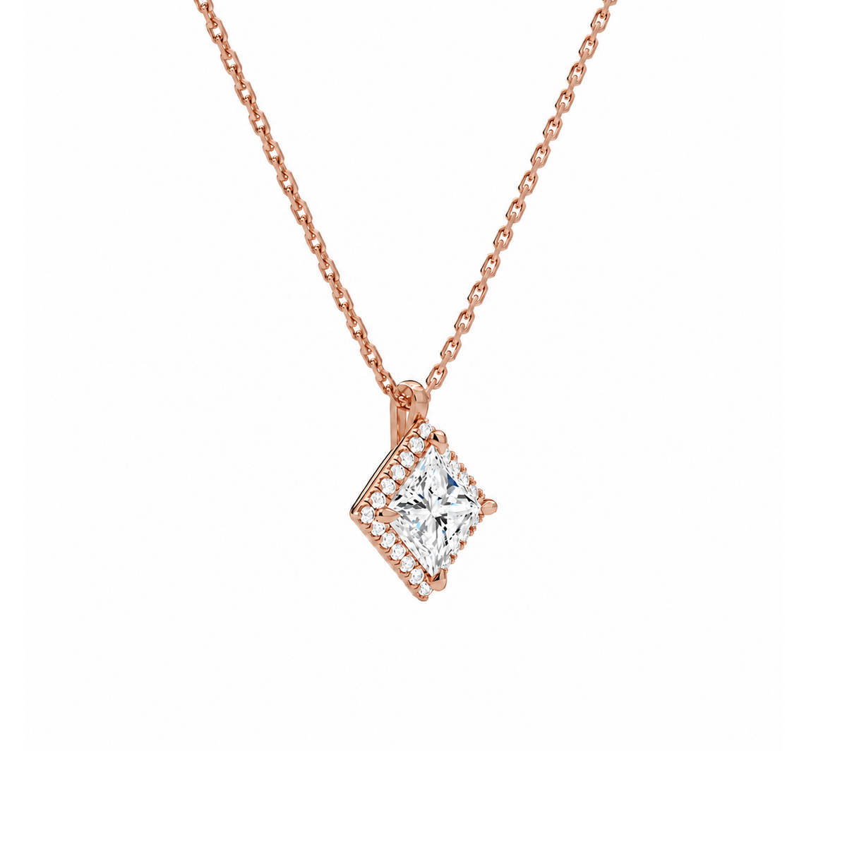 Malia Princess Halo Lab-Grown Diamond Pendant Necklace in 14K Rose Gold, alternate product view