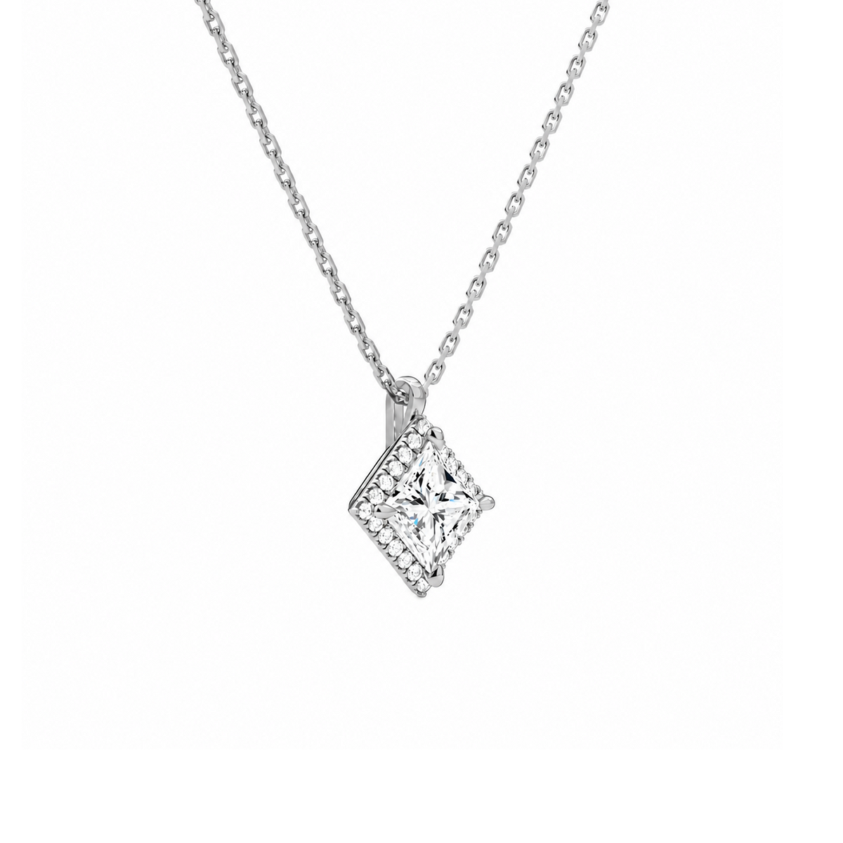 Malia Princess Halo Lab-Grown Diamond Pendant Necklace in 14K White Gold, alternate product view