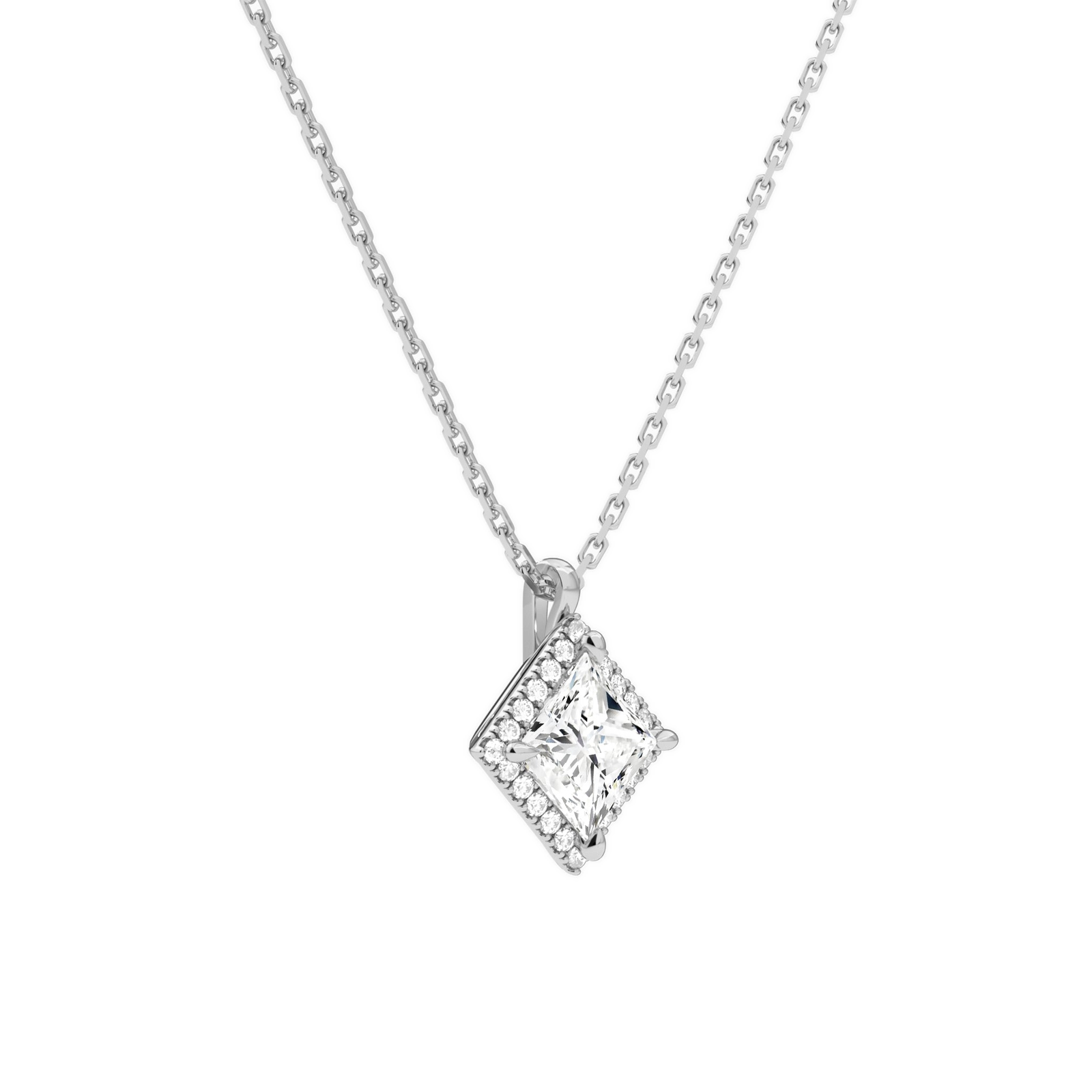 Malia Princess Halo Diamond Pendant Necklace in Platinum second product view