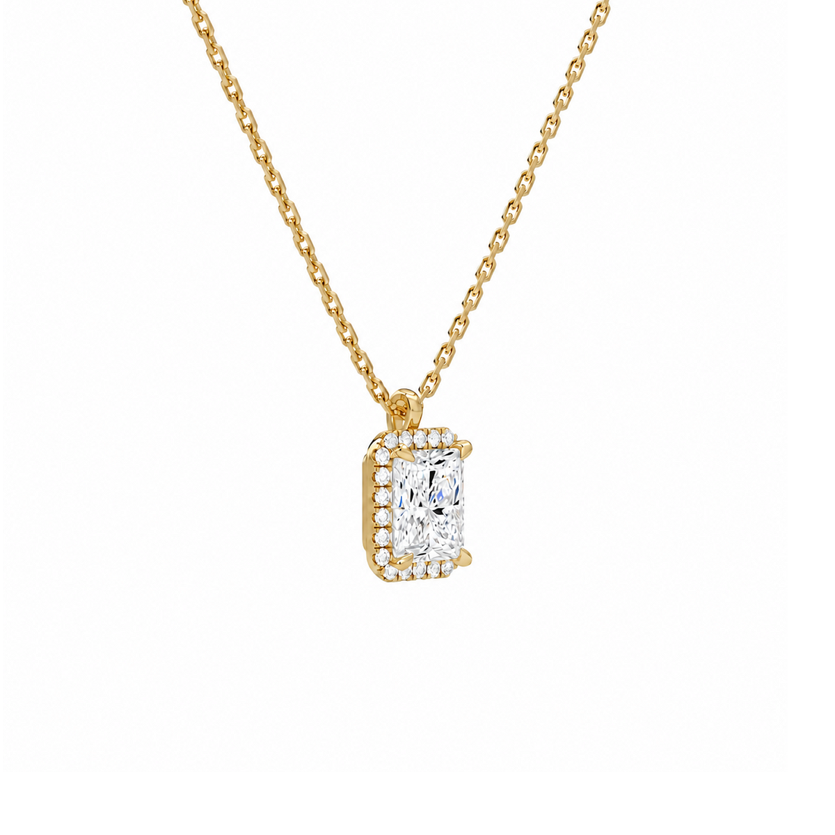 Malia Radiant Halo Lab-Grown Diamond Pendant Necklace in 18K Yellow Gold, alternate product view