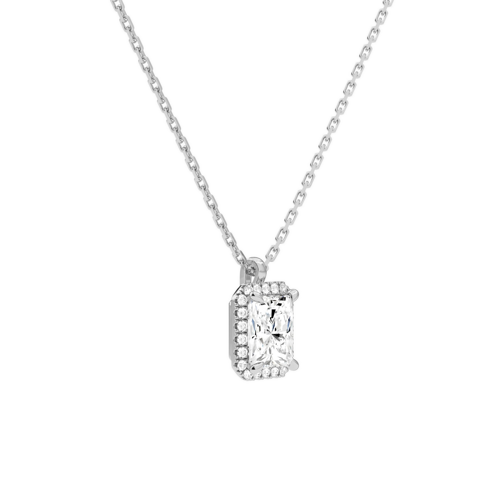 Malia Radiant Halo Diamond Pendant Necklace in 18K White Gold second product view