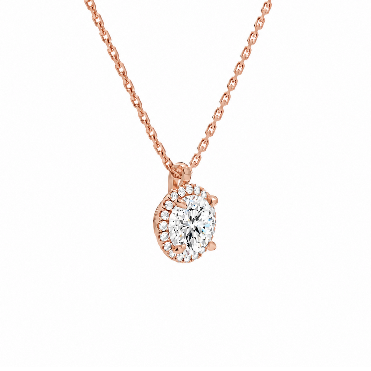 Malia Round Halo Lab-Grown Diamond Pendant Necklace in 14K Rose Gold, alternate product view
