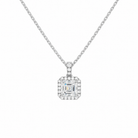 Leona Asscher Halo Accented Bail Lab-Grown Diamond Pendant Necklace in 18K White Gold, front view