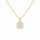 Leona Asscher Halo Accented Bail Lab-Grown Diamond Pendant Necklace in 18K Yellow Gold, front view