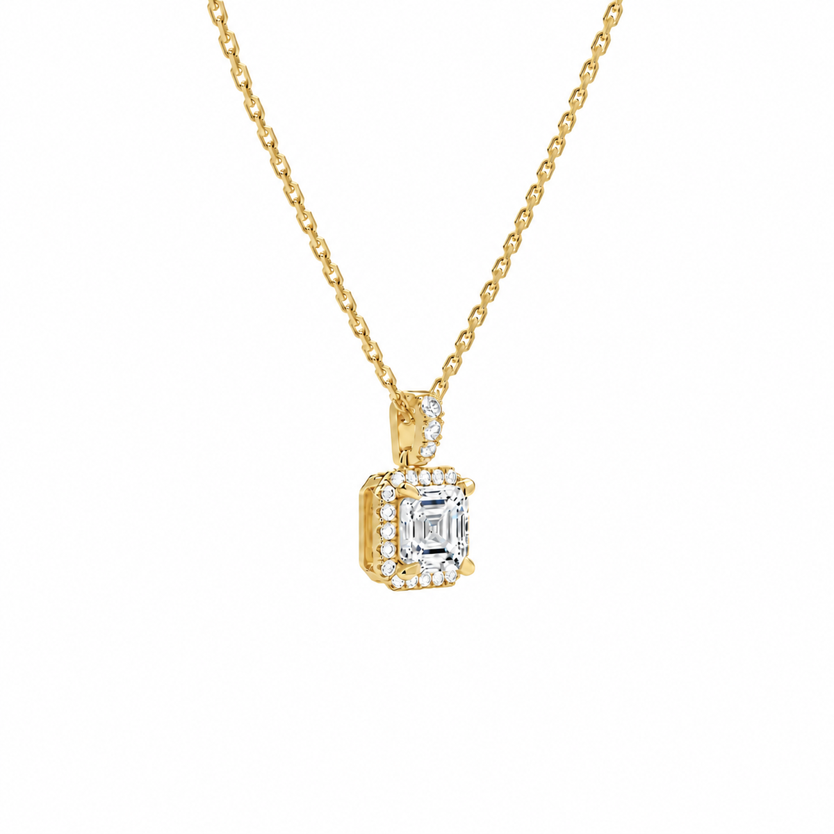 Leona Asscher Halo Accented Bail Lab-Grown Diamond Pendant Necklace in 18K Yellow Gold, alternate product view