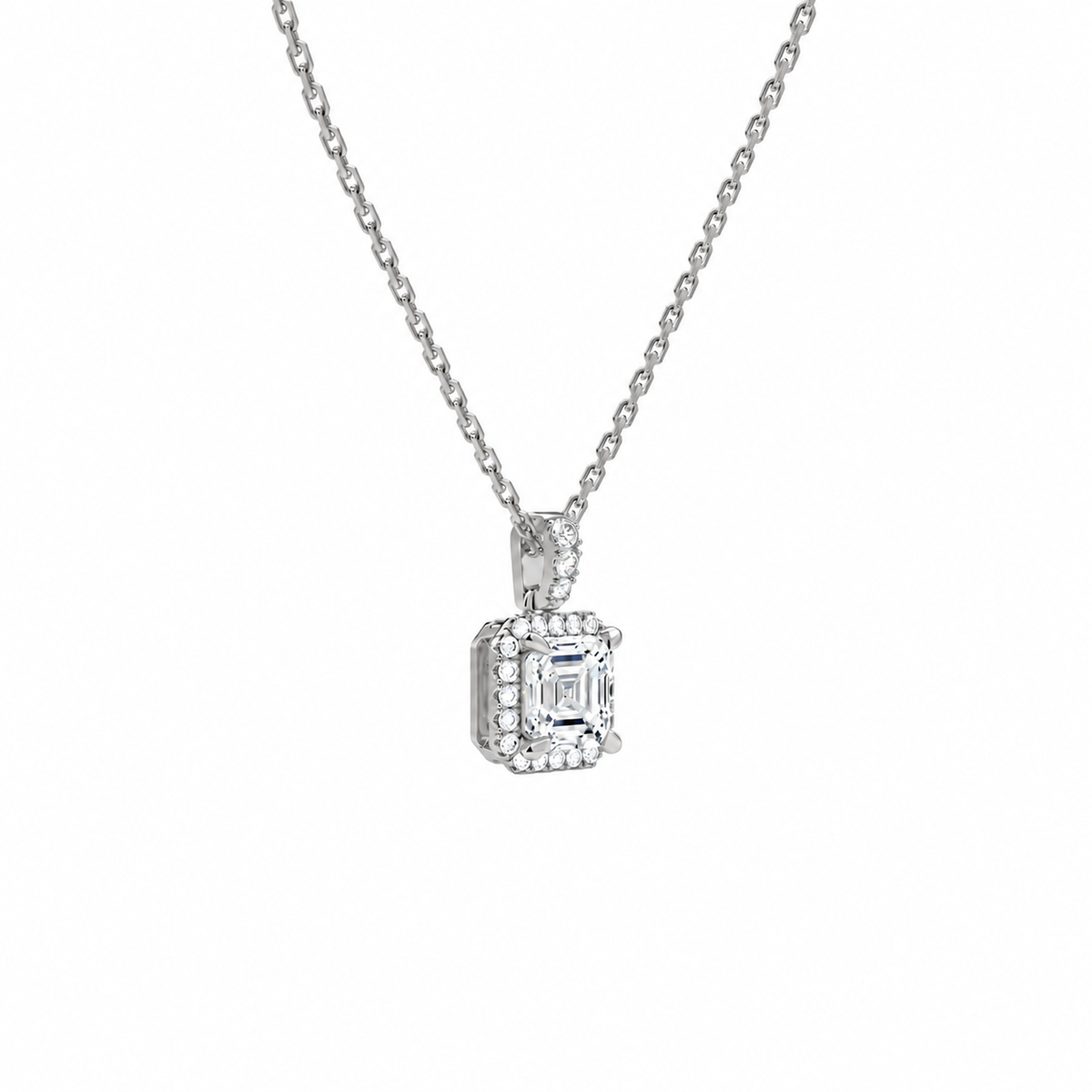 Leona Asscher Halo Accented Bail Lab-Grown Diamond Pendant Necklace in Platinum, alternate product view