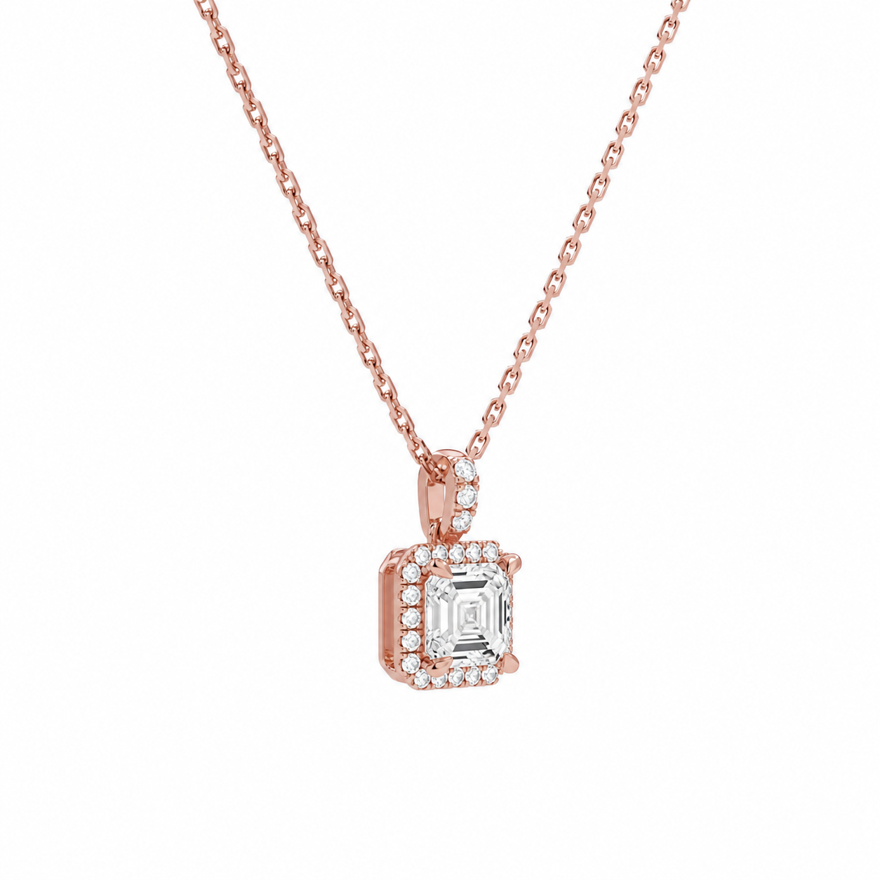 Leona Asscher Halo Accented Bail Diamond Pendant Necklace in 14K Rose Gold second product view