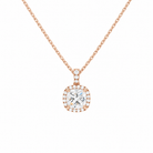 Leona Cushion Halo Accented Bail Lab-Grown Diamond Pendant Necklace in 14K Rose Gold, front view