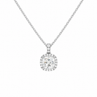 Leona Cushion Halo Accented Bail Lab-Grown Diamond Pendant Necklace in 18K White Gold, front view