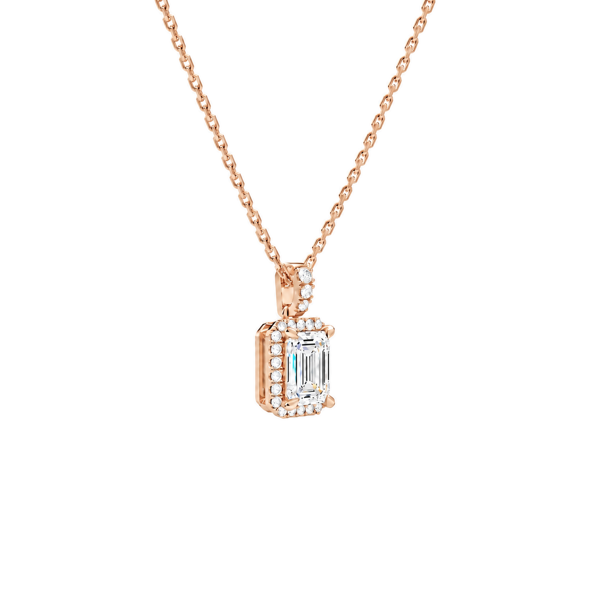 Leona Emerald Halo Accented Bail Lab-Grown Diamond Pendant Necklace in 14K Rose Gold, alternate product view