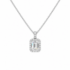 Leona Emerald Halo Accented Bail Lab-Grown Diamond Pendant Necklace in 14K White Gold, front view
