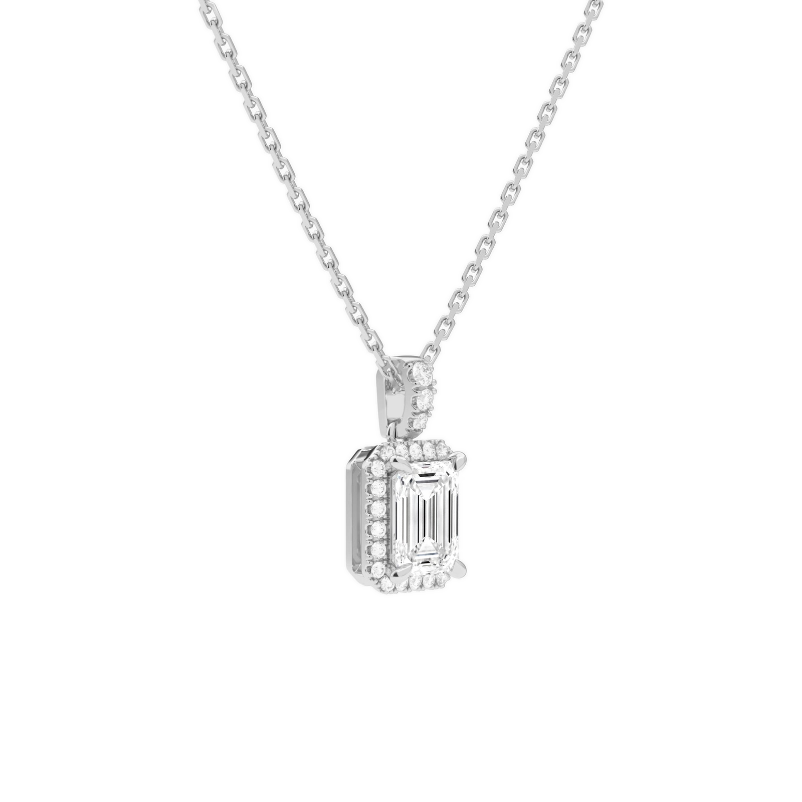 Leona Emerald Halo Accented Bail Diamond Pendant Necklace in Platinum second product view