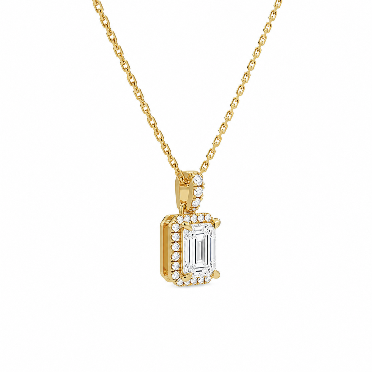 Leona Emerald Halo Accented Bail Diamond Pendant Necklace in 18K Yellow Gold second product view